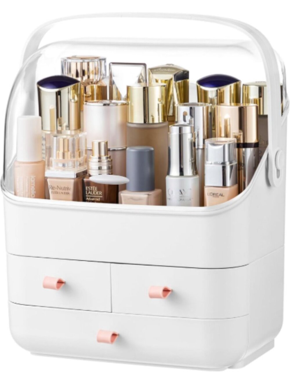 Makeup Organizer Dustproof Cosmetic Storage Case Display Box White 3 Drawers AS-